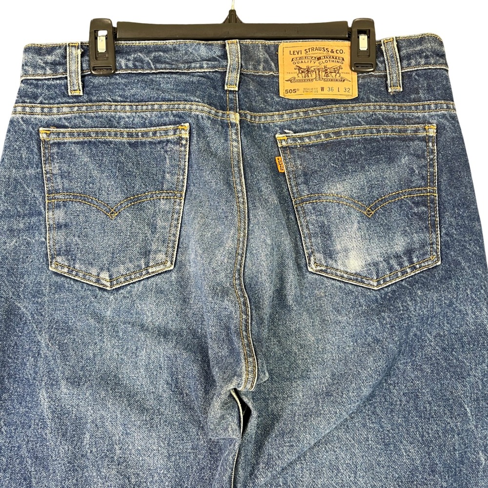 Vintage 90s Levis 505 Orange Tab Distressed Straight Leg Jeans Mens 36x32
